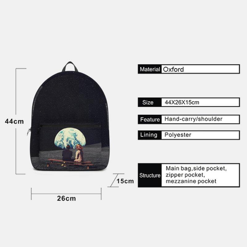 lovevop Unisex Oxford Environmental Protection Space Planets Earth And Moon Print School Bag Backpack