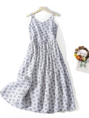 Lovevop Cotton And Linen Commuting Artistic Printed Suspender Dress