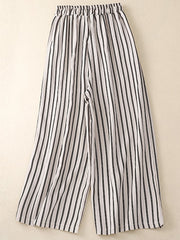 Lovevop Cotton Stripe Elastic Waist Wide Leg Trousers