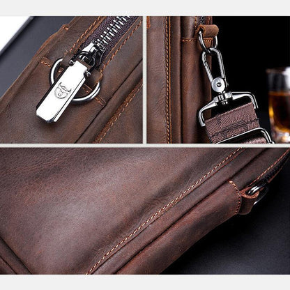 lovevop Men Genuine Leather Large Capacity Vintage 6.5 Inch Phone Bag Waist Bag Shoulder Bag Crossbody Bag