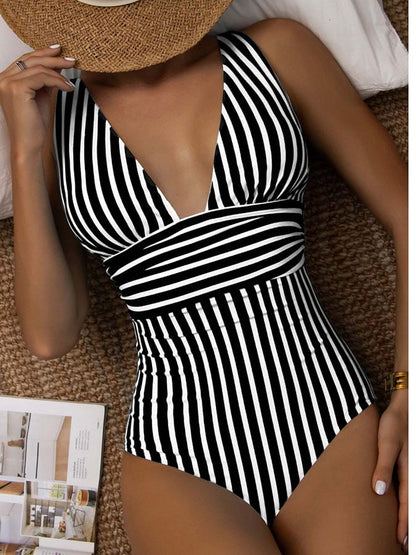 One-piece striped triangle beach sexy swimsuit