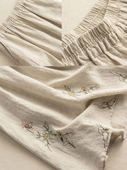 Lovevop Women's Cotton Linen Embroidered Mid Length Skirt
