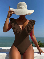 V-Neck Flying Sleeves Tight One Piece Swimsuit
