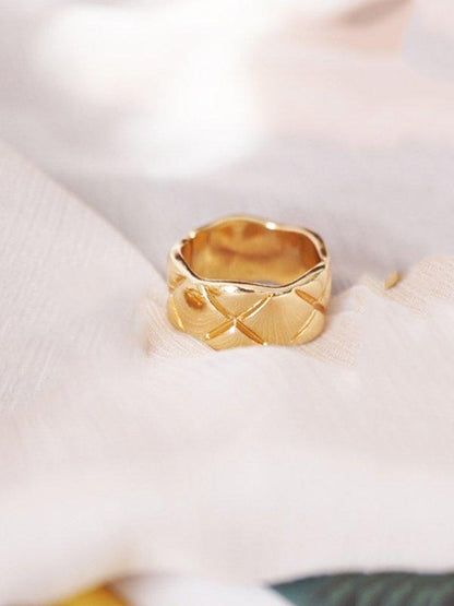 lovevop Stylish Simple Gold&Silver Plaid Ring