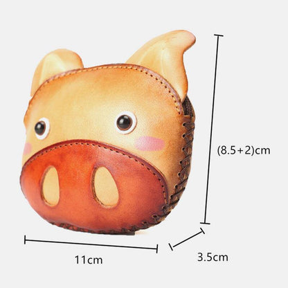 elvesmall Unisex Genuine Leather Casual Cute Outdoor Cartoon Animal Pig Shape Small Coin Bag Wallet