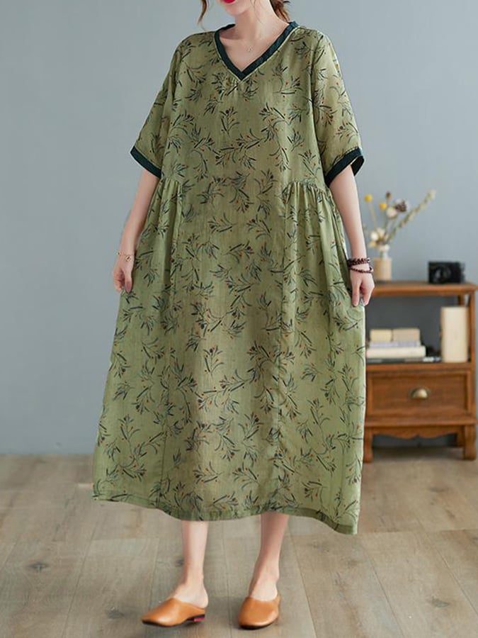 Lovevop Printed Mid Sleeve Pocket Dress