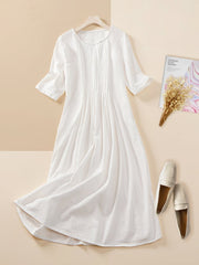 Lovevop Literary And Casual Printed Cotton And Linen Dress