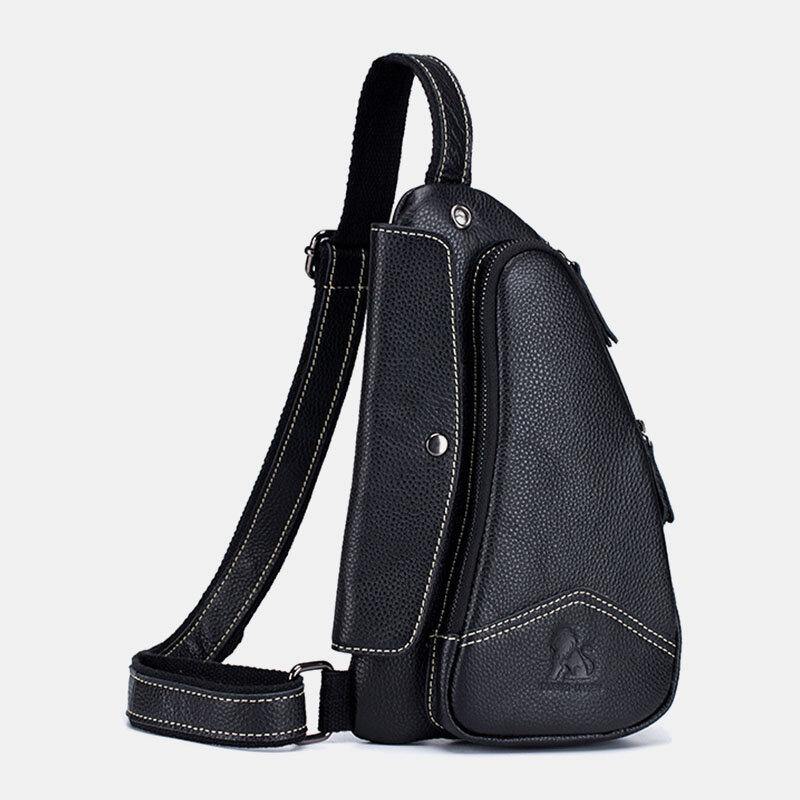 lovevop Men Genuine Leather Cowhide Triangle Shape Fashion Retro Business Shoulder Bag Chest Bag