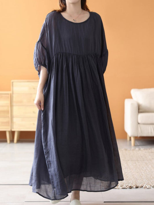 Lovevop Solid Elegant Retro Loose Dress