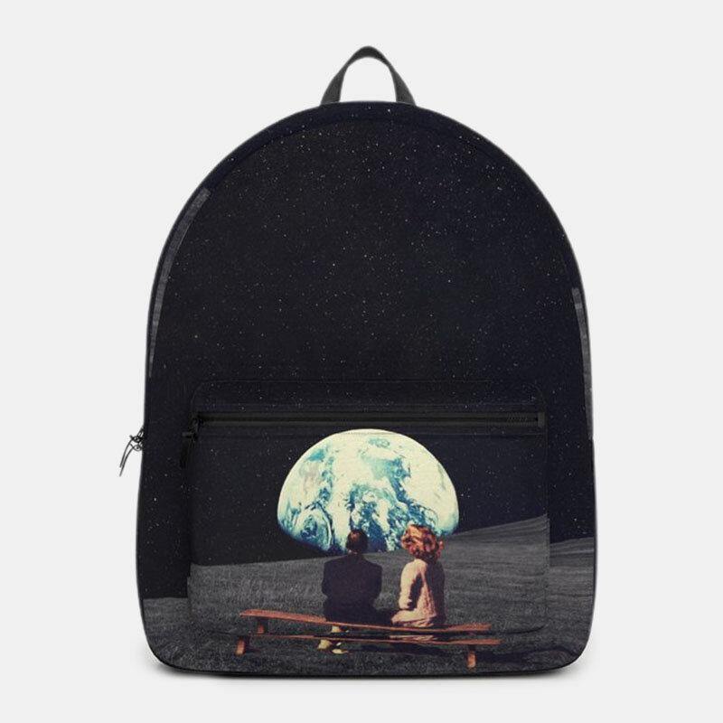 lovevop Unisex Oxford Environmental Protection Space Planets Earth And Moon Print School Bag Backpack