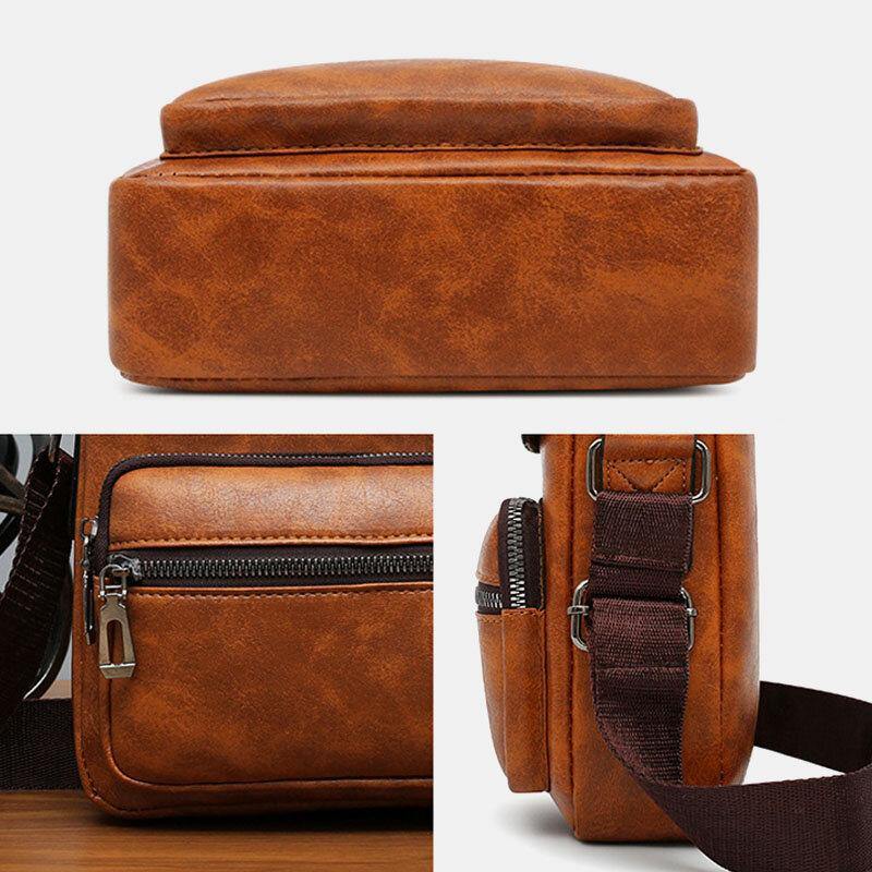lovevop Men PU Leather Multi-pocket Anti-theft Messenger Bag Crossbody Bags Shoulder Bag Handbag Briefcase