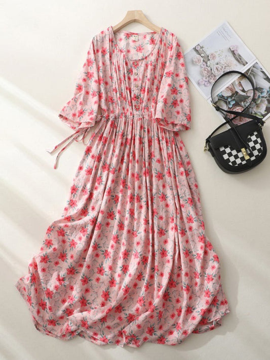 Lovevop Printed Belted Bohemian Beach Dress