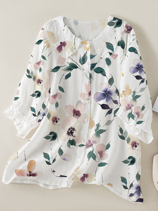 Lovevop Summer Fresh Printed Baby Collar Casual Shirt