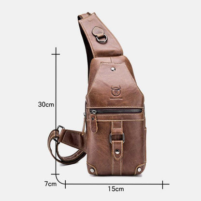 lovevop Men Genuine Leather Multi-Pocket Anti-Theft Wear-Resistant Vintage Casual Crossbody Bag Chest Bag