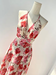 lovevop Pink Rose Floral V-Neck Long Dress