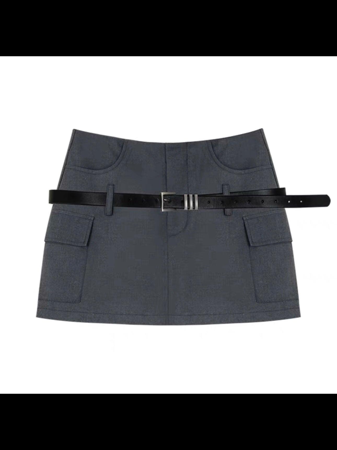 lovevop Grey Belt Safety Pants Wrap Short Skirt