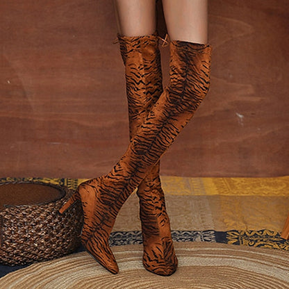 lovevop Autumn Boots  Women's Boots Heel Boots Daily Over The Knee Boots Winter High Heel Pointed Toe Leopard Tiger Leopard White leopard Tiger pattern