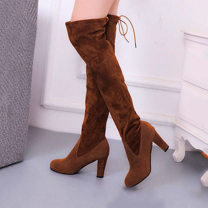 lovevop Autumn Boots   Women's Boots Suede Shoes Heel Boots Daily Over The Knee Boots Winter Lace-up Chunky Heel Round Toe Walking Shoes Suede Loafer Solid Colored Black Red Brown