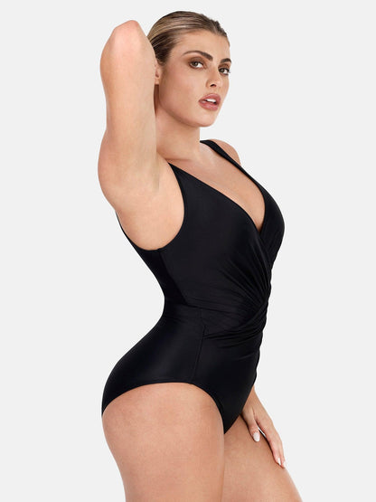 Deep-V Neck One-Piece Shapewear Swimsuit