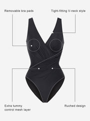 Deep-V Neck One-Piece Shapewear Swimsuit
