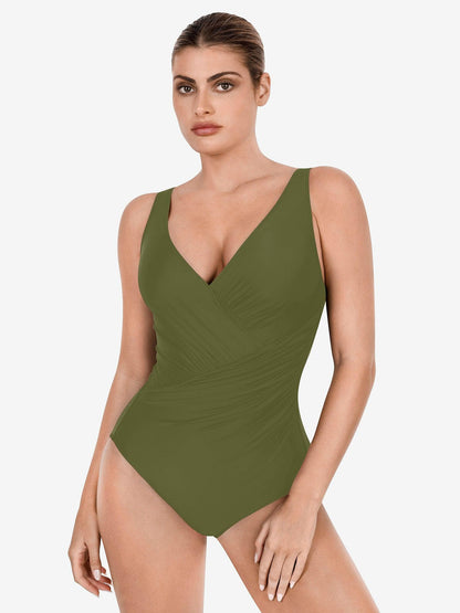 Deep-V Neck One-Piece Shapewear Swimsuit