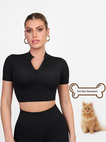 Pet Hair Resistant Short Sleeve Activewear Crop Top