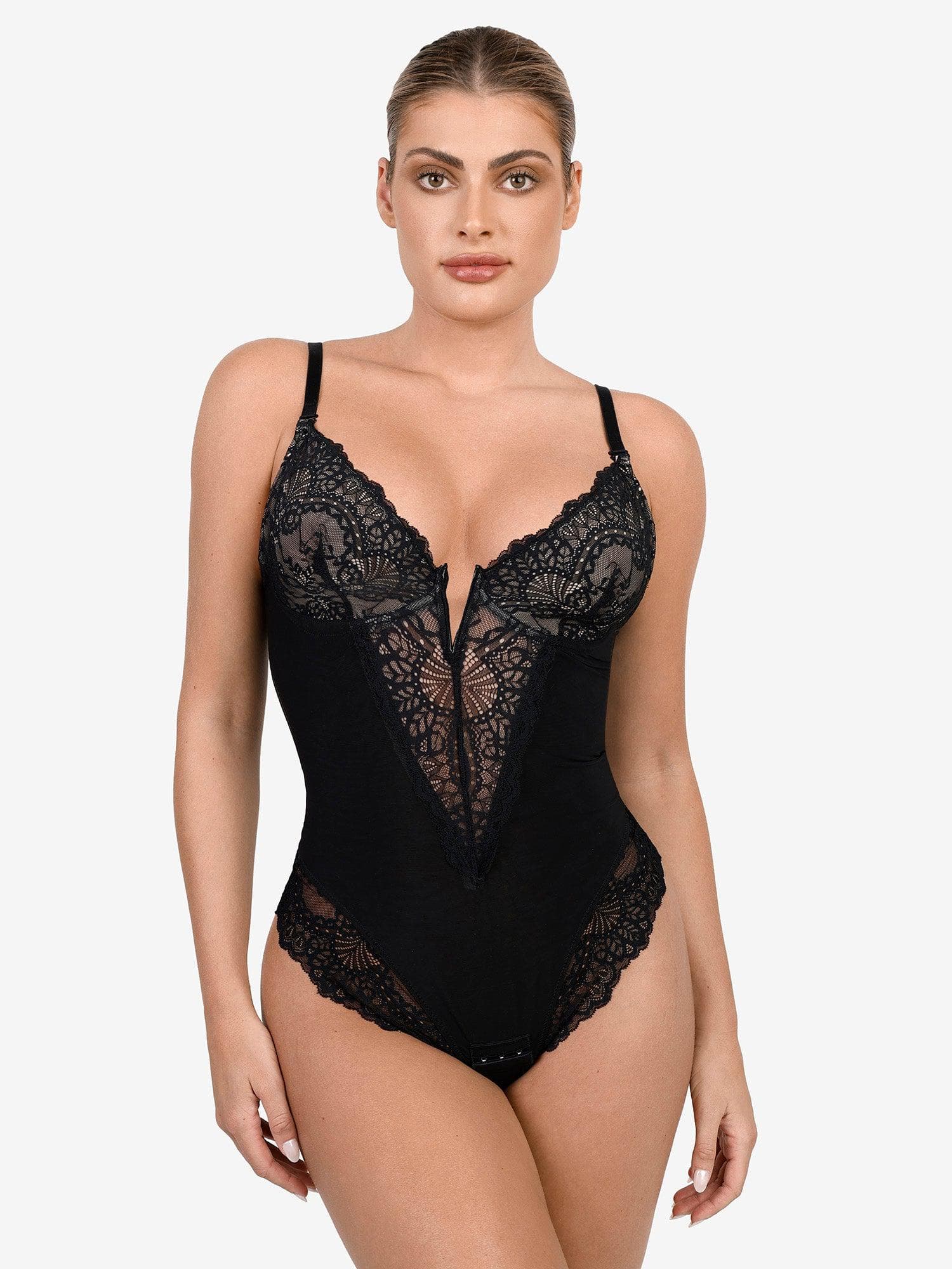 Sexy Lace Deep-V Neck Bodysuits Or Leather Skirt