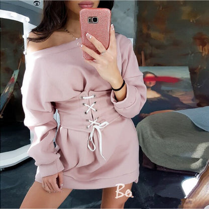 Women Vintage Sashes Sweatshirt Party Dress Long Sleeve O neck Solid Elegant A-line Casual Dress 2024 Winter New Fashion Dress