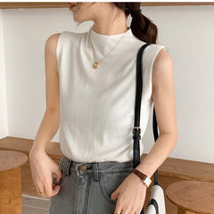 lovevop Sexy Knitted Top Summer Turtleneck Tank top Women camisole Blouse Sleeveless Slim Top Female sleveless t-shirt Vest Casual Camis