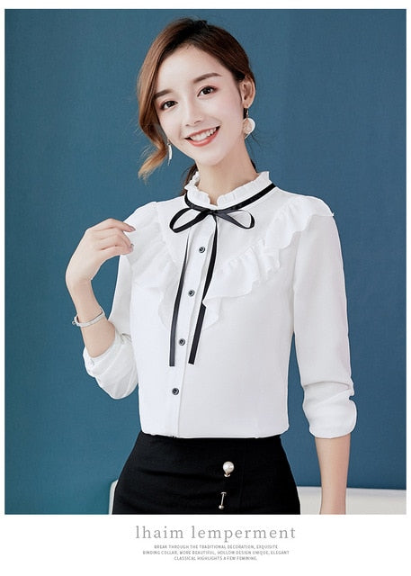 lovevop Spring Women Chiffon Shirt Korean Fashion Long Sleeve White Shirts Women Streetwear Office Blouse Elegant Lady Heart Print Tops