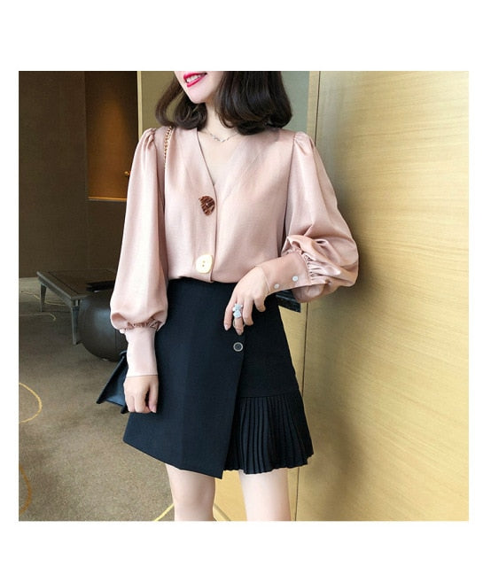 lovevop Spring Women Chiffon Shirt Korean Fashion Long Sleeve White Shirts Women Streetwear Office Blouse Elegant Lady Heart Print Tops