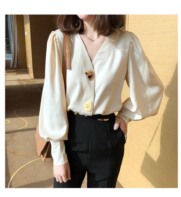 lovevop Spring Women Chiffon Shirt Korean Fashion Long Sleeve White Shirts Women Streetwear Office Blouse Elegant Lady Heart Print Tops