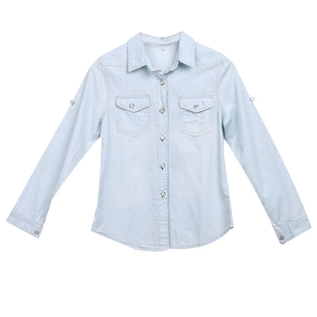 lovevop Lizakosht  S-XL Streetwear Clothes   Button Women Shirts New Womens Retro Jean Soft Denim Long Sleeve Casual Shirt Tops Blouse