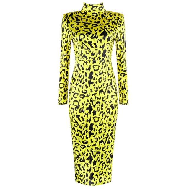 2024 Winter New Fashion Leopard Print Long Dress Elegant Women Long Sleeve Bodycon Dress Celebrity Evening Party Runway Vestidos
