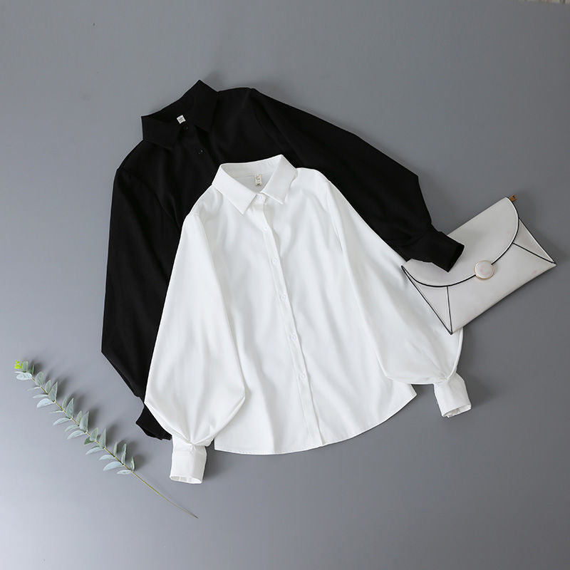lovevop Lizakosht Lantern Sleeves Vintage Shirts Women Elegant White Womens Blouse with Lush Sleeves Fashion Button Up Shirt Black